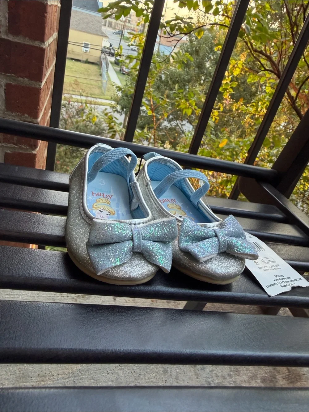 Disney Toddler Silver Glitter Bow Ballet Flats